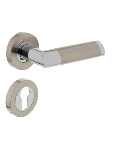 INTERSTEEL Deurkruk 1685 Nicol op rond rozet 7mm nokken met profielcilindergat plaatjes chroom/nikkel mat