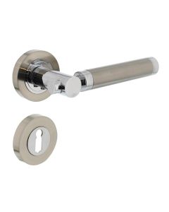 INTERSTEEL Deurkruk 1698 Birgit op rond rozet 7mm nokken met sleutelgat plaatjes chroom/nikkel mat