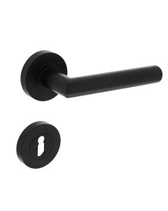 INTERSTEEL Deurkruk Bastian op ronde rozet 52x10mm met nokken + sleutelplaatjes mat zwart