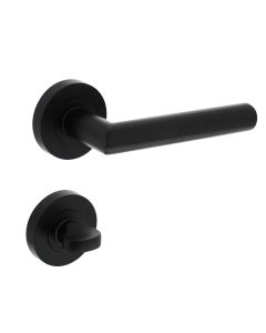 INTERSTEEL Deurkruk Bastian op ronde rozet 52x10mm met nokken + WC-sluiting 7mm mat zwart