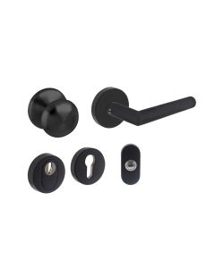 INTERSTEEL Set voordeurbeslag rond: voordeurknop, SKG rozetten, beldrukker en deurkruk/rozet rvs mat zwart