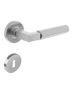 INTERSTEEL Deurkruk 0379 Bau-stil op rozet rond staal met 7mm nok met sleutelgat plaatjes RVS