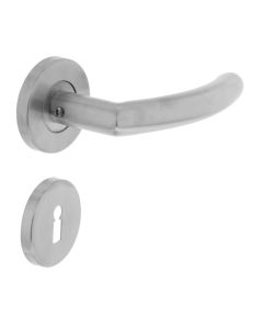INTERSTEEL Deurkruk half rond/hoek 90°op rond rozet met sleutelgat plaatjes RVS