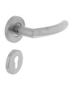 INTERSTEEL Deurkruk half rond/hoek 90°op rond rozet met profielcilindergat plaatjes RVS