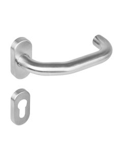 INTERSTEEL Deurkruk 1236 verkropt op rozet ovaal staal dubbel geveerd RVS + PC