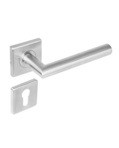 INTERSTEEL Deurkruk 1242 rechte Hoek 90°op rozet vierkant met profielcilindergat plaatjes RVS