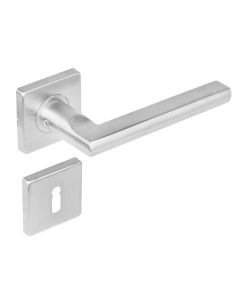 INTERSTEEL Deurkruk 1252 Hoek 90°plat op rozet vierkant met sleutelplaatjes RVS