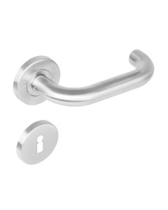 INTERSTEEL Deurkruk 1271 Rond op rond rozet staal met 7mm nok met sleutelgat plaatjes RVS