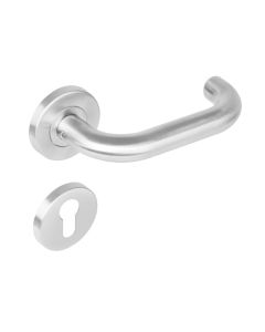 INTERSTEEL Deurkruk 1271 Rond op rond rozet staal met 7mm nok met profielcilindergat plaatjes RVS