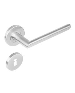 INTERSTEEL Deurkruk 1273 ovaal Hoek 90°op rond rozet staal met 7mm nok met sleutelgat plaatjes RVS