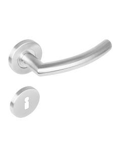 INTERSTEEL Deurkruk 1277 half rond 90°op rond rozet staal met 7mm nok met sleutelgat plaatjes RVS