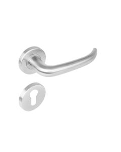 INTERSTEEL Deurkruk 1282 Sabel op rond rozet staal met 7mm nok met profielcilindergat plaatjes RVS