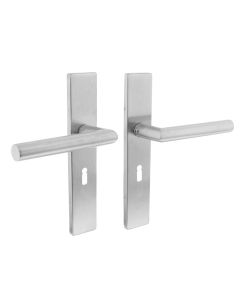 INTERSTEEL Deurkruk 1307 Hoek 90°op verdekt schild rechthoek sleutelgat 56mm met nokken 7mm RVS EN1906/4