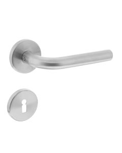 INTERSTEEL Deurkruk Recht op rozet 55mm plus 7mm nokken met sleutelgat plaatjes RVS EN1906/4