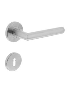 INTERSTEEL Deurkruk recht Hoek 90°op rond rozet 55mm plus 7mm nokken met sleutelgat plaatjes RVS EN1906/4