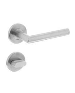 INTERSTEEL Deurkruk recht Hoek 90°op rond rozet 55mm plus 7mm nokken met WC8mm RVS EN1906/4