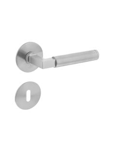 INTERSTEEL Deurkruk Baustil vastdraaibaar geveerd op ronde magneet rozet met sleutelplaatjes RVS