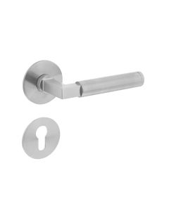 INTERSTEEL Deurkruk Baustil vastdraaibaar geveerd op ronde magneet rozet met profielcilinderplaatjes RVS