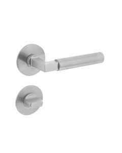 INTERSTEEL Deurkruk Baustil vastdraaibaar geveerd op ronde magneet rozet met WC8mm RVS