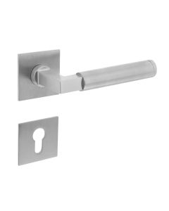 INTERSTEEL Deurkruk Baustil vastdraaibaar geveerd op vierkante magneet rozet met profielcilinderplaatjes RVS