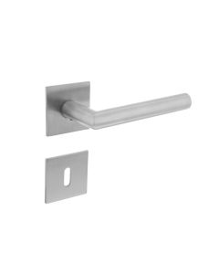 INTERSTEEL Deurkruk Hoek 90° vastdraaibaar geveerd op vierkante magneet rozet met sleutelplaatjes RVS