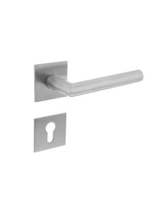 INTERSTEEL Deurkruk Hoek 90° vastdraaibaar geveerd op vierkante magneet rozet met profielcilinderplaatjes RVS