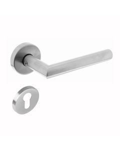 INTERSTEEL Deurkruk Hoek 90°met geveerde rozet met profielcilindergat plaatje ATP RVS