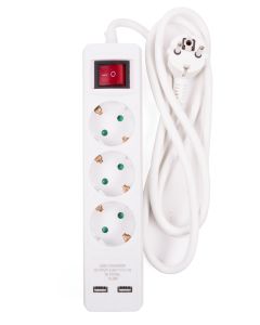 012560 Stekkerdoos 3-voudig + RA 3 x 1.5 + schakelaar + 2 x USB + 1.5 mtr