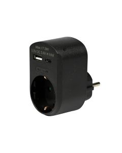 014476 Stopcontact RA met USB-A en USB-C oplader zwart