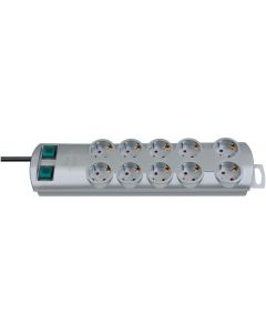 Brennenstuhl Primera-Line stekkerdoos 10-voudig zilver 2m H05VV-F 3G1,5 de stopcontacten zijn schakelbaar per 5
