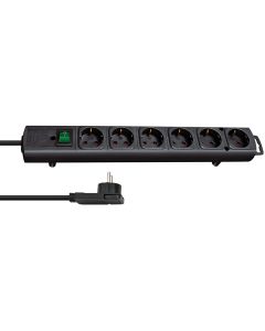 Brennenstuhl Comfort-Line Plus stekkerdoos met platte stekker 6-voudig zwart 2m H05VV-F 3G1,5