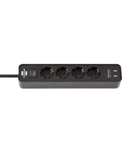 Brennenstuhl Ecolor stekkerdoos met USB 4-voudig zwart/zwart 1,5m H05VV-F 3G1,5 met schakelaar