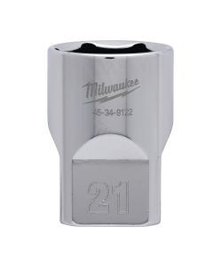 Milwaukee 4932480019 ½˝ drive chroom doppen met FOUR FLAT™ zijden 1/2 Drive Socket Metric Standard - 21 mm
