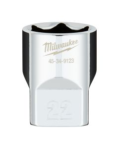 Milwaukee 4932480020 ½˝ drive chroom doppen met FOUR FLAT™ zijden 1/2 Drive Socket Metric Standard - 22 mm