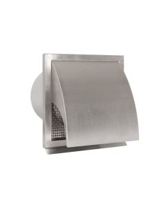 Nedco BV RVS buitenrooster Eco+ 150mm met gebogen kap, terugslagklep en grofmazig gaas