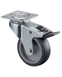 BS Rollen Zwenkwiel met vastzetter met plaat A320.A80 grijs rubber A320.A80.050