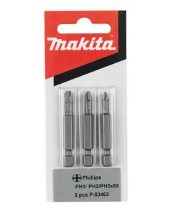 Makita P-53403 Schroefbitset PH1/2/3x50mm 1/4"