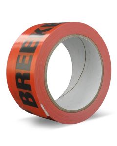 Van Duinen TechnoTape Bedrukte verpakkingstape PVC Solvent Oranje zwarte 50 mm x 66 m x 33µ Tekst: BREEKBAAR