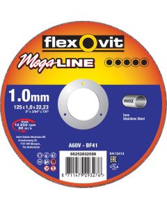 Flexovit DOORSLIJPSCHIJF VLAK MEGA-LINE INOX A46V 125x1,6x22,23 T41