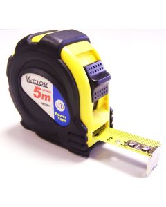 Vector rolbandmaat staal 5mx25mm gele ABS kast/rubber ommanteling.